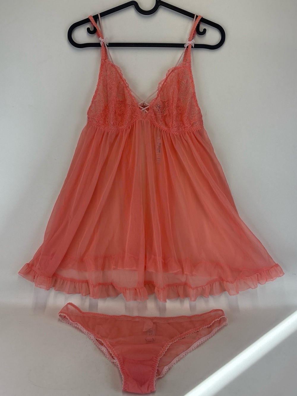 NWT Victorias Secret orange coral lace babydoll slip dress with matching panties - Picture 1 of 8